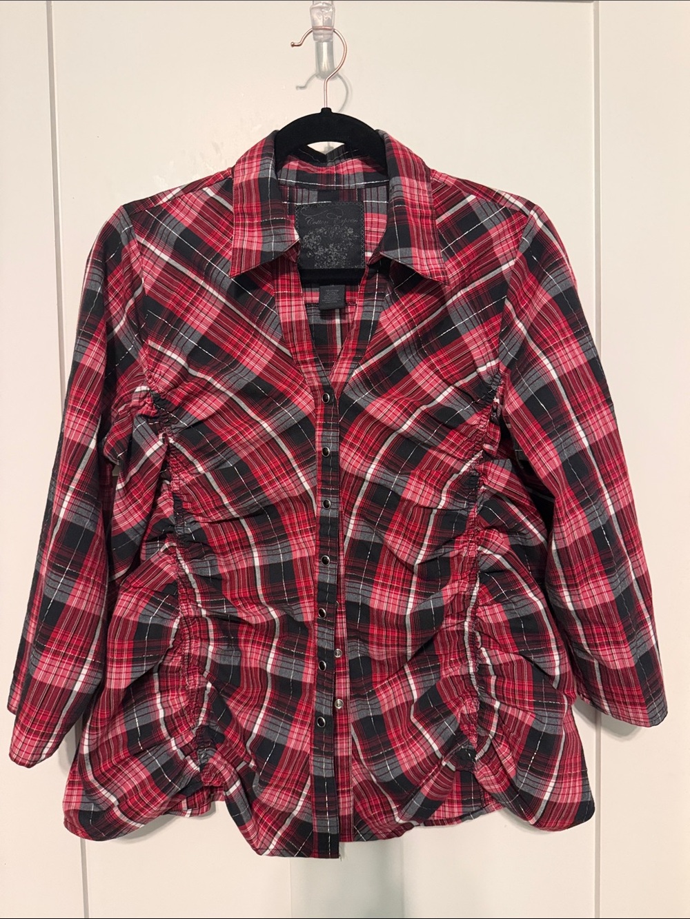 Vintage Y2K Cotton Express Western Red Black Plaid Pearl Snap Button-Up Shirt